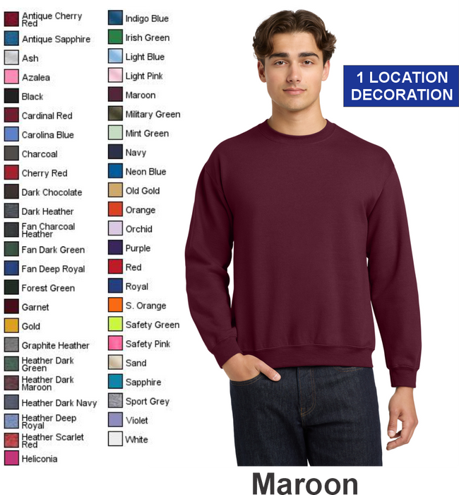 Gildan® Heavy Blend™ Crewneck Sweatshirt- w/ 1 Location (18000) - 41 Colors Available