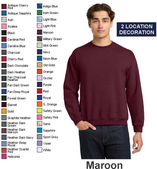 Gildan® Heavy Blend™ Crewneck Sweatshirt- w/ 2 Location (18000) - 41 Colors Available
