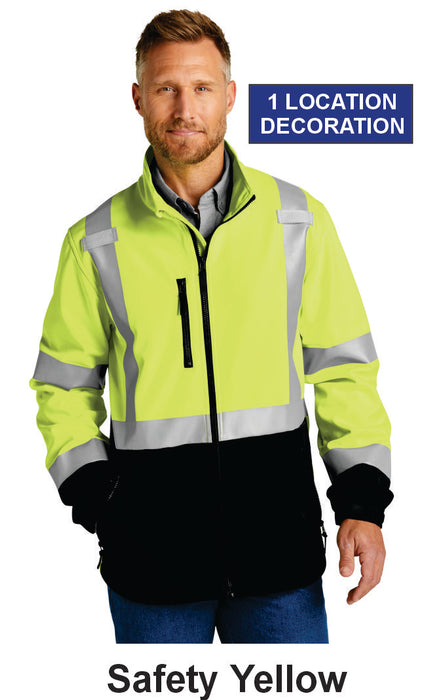CornerStone® ANSI 107 Class 3 Soft Shell Jacket w/ 1 Location Print (CSJ503) - 1 Color Available