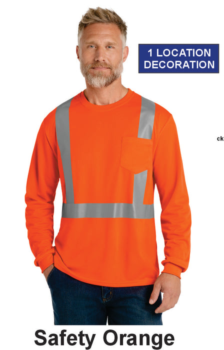 CornerStone® ANSI 107 Class 2 Mesh Long Sleeve Tee w/ 1 Location (CS201) - 2 Colors Available