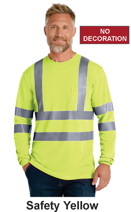 CornerStone® ANSI 107 Class 3 Long Sleeve Snag-Resistant Reflective T-Shirt w/ No Print (CS409) - 2 Colors Available