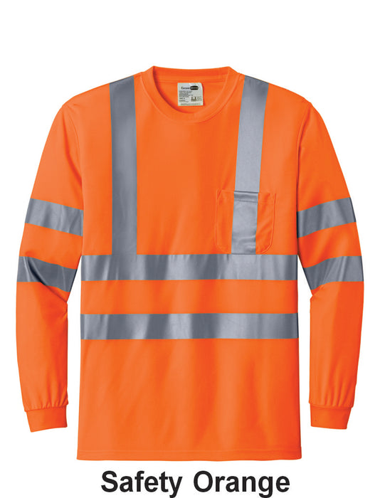 CornerStone® ANSI 107 Class 3 Long Sleeve Snag-Resistant Reflective T-Shirt w/ 2 Location Print (CS409) - 2 Colors Available