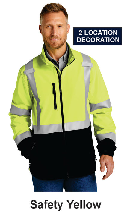 CornerStone® ANSI 107 Class 3 Soft Shell Jacket w/ 2 Location Print (CSJ503) - 1 Colors Available