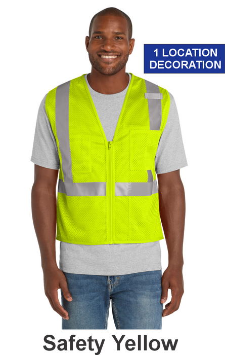 CornerStone® ANSI 107 Class 2 Mesh Zippered Vest w/ 1 Location (CSV102) - 2 Colors Available