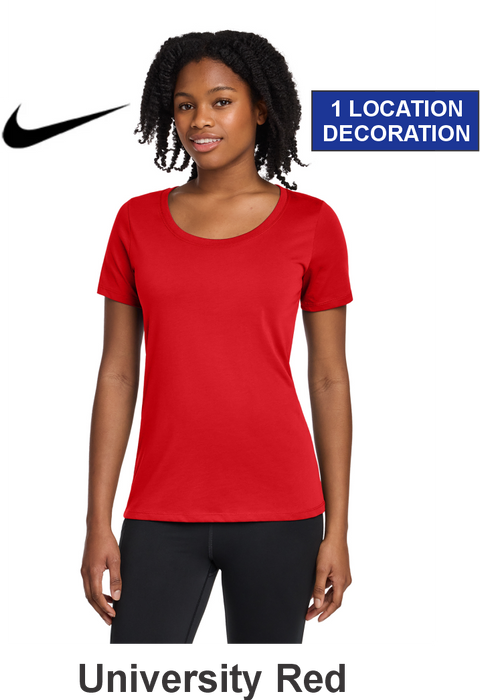 Nike Women's Dri-FIT Cotton/Poly Scoop Neck Tee w/ 1 Location Print (NKBQ5234) - 6 Colors Available