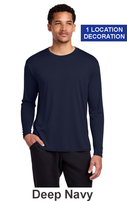 Port & Co 100% Poly Long Sleeve Tee - w/ 1 Location Print (PC380LS) - 13 Colors Available
