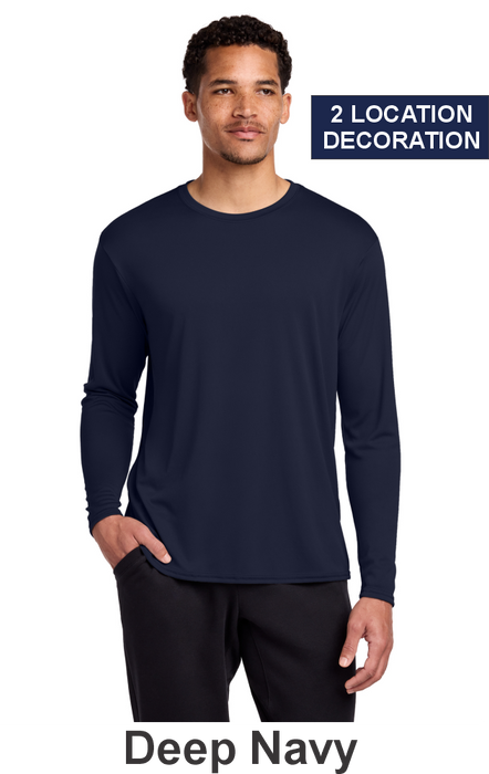 Port & Co 100% Poly Long Sleeve Tee - w/ 2 Location Print (PC380LS) - 13 Colors Available