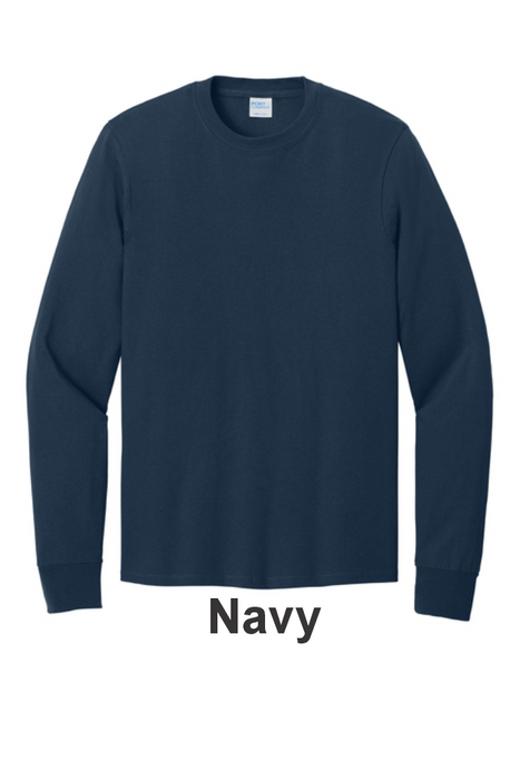 Port & Co 100% Cotton Long Sleeve Tee - w/ 2 Location (PC54LS) - 25 Colors Available