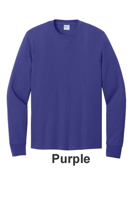 Port & Co 100% Cotton Long Sleeve Tee - w/ 2 Location (PC54LS) - 25 Colors Available