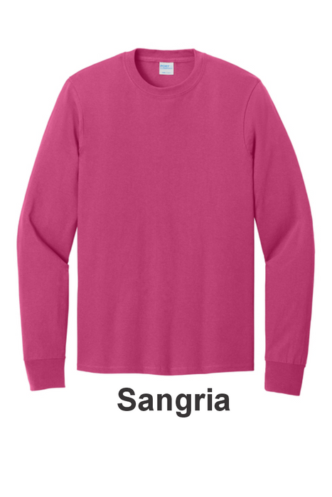 Port & Co 100% Cotton Long Sleeve Tee - w/ 2 Location (PC54LS) - 25 Colors Available