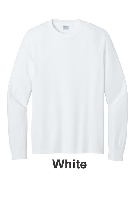 Port & Co 100% Cotton Long Sleeve Tee - w/ 2 Location (PC54LS) - 25 Colors Available