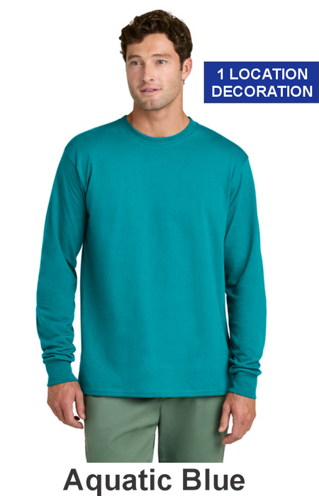Port & Co 100% Cotton Long Sleeve Tee - w/ 1 Location (PC54LS) - 25 Colors Available