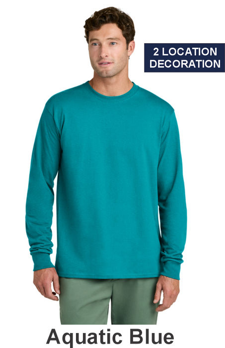 Port & Co 100% Cotton Long Sleeve Tee - w/ 2 Location (PC54LS) - 25 Colors Available