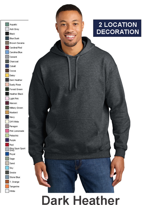 Gildan® Softstyle® Midweight Pullover Hooded Sweatshirt- w/ 2 Location Print (SF500) - 37 Colors Available